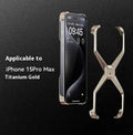 Aluminium alloy hollow-out frameless iPhone case in silver, gray, deep space gray, and titanium gold, model M06