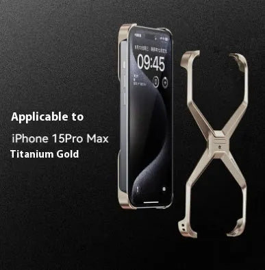 Aluminium alloy hollow-out frameless iPhone case in silver, gray, deep space gray, and titanium gold, model M06