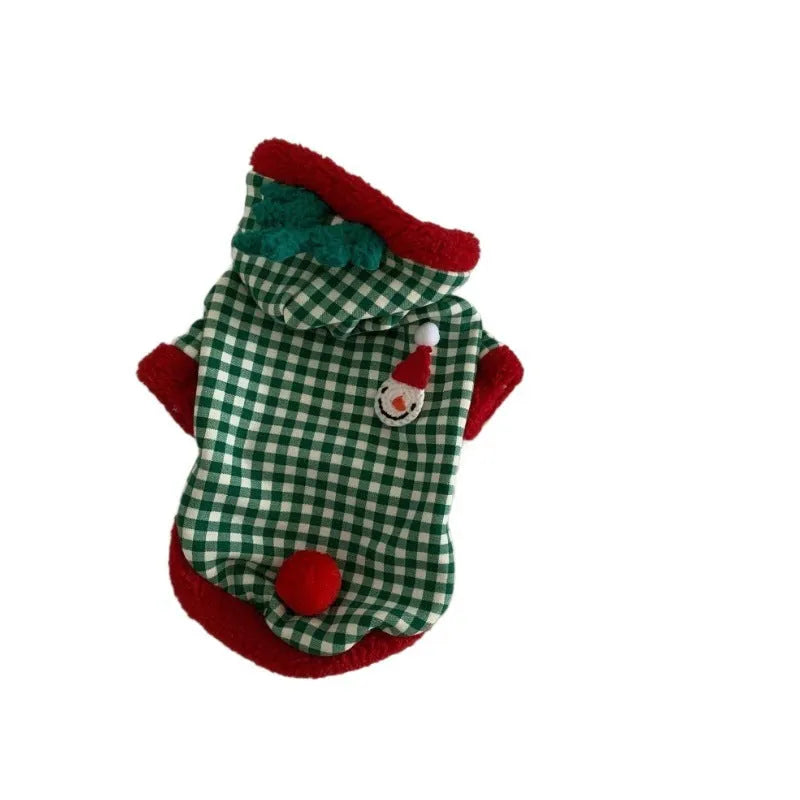 Plaid dog hoodie and Christmas pet princess dress in milk silk fabric, snowman pattern, sizes XS-XXL for small dogs and cats
