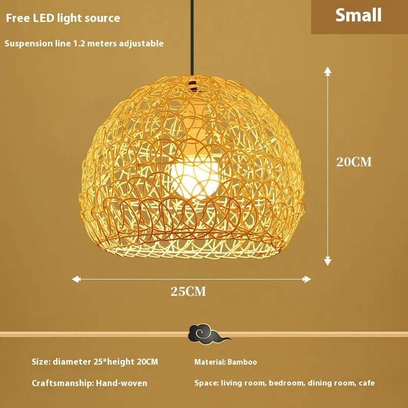 Rattan straw hat chandelier pendant light in 25cm diameter natural colour