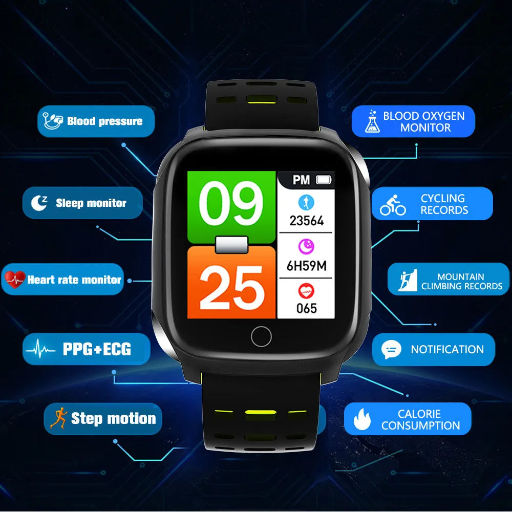 F16 smart watch on wrist showing black colour option with IPS screen displaying heart rate data.