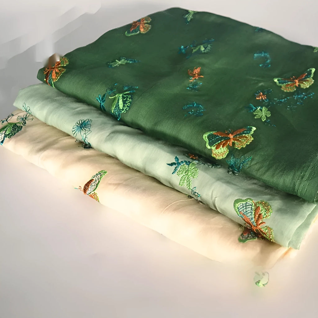 Pure ramie fabric for Hanfu traditional Chinese clothing in beige, dark green, and grass green colours