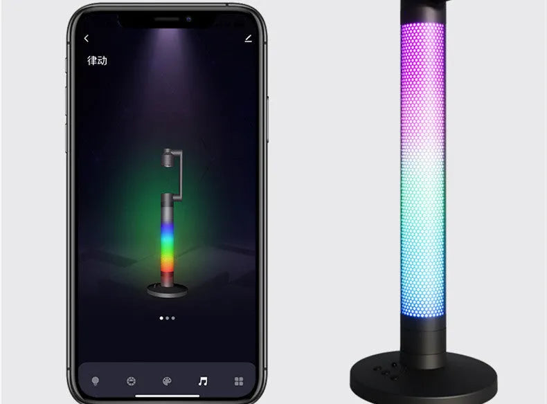 Black LED creative ambience reading night lamp with remote, on desk, dimensions 505x140x43mm