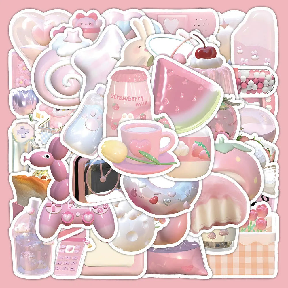 Pack of light pink 3D heart decorative stickers with a cute design, showing 63 pieces.