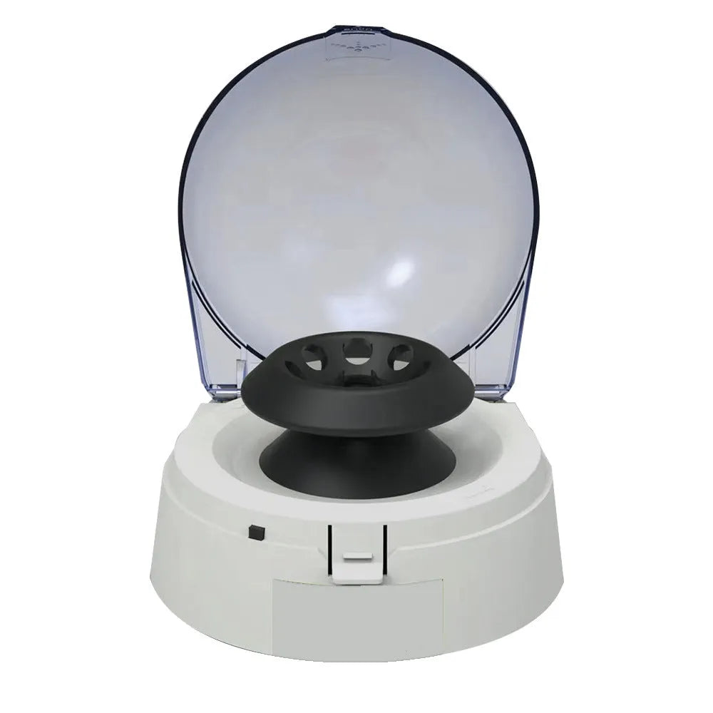 Compact mini laboratory centrifuge on a benchtop with dimensions 157mm by 170mm