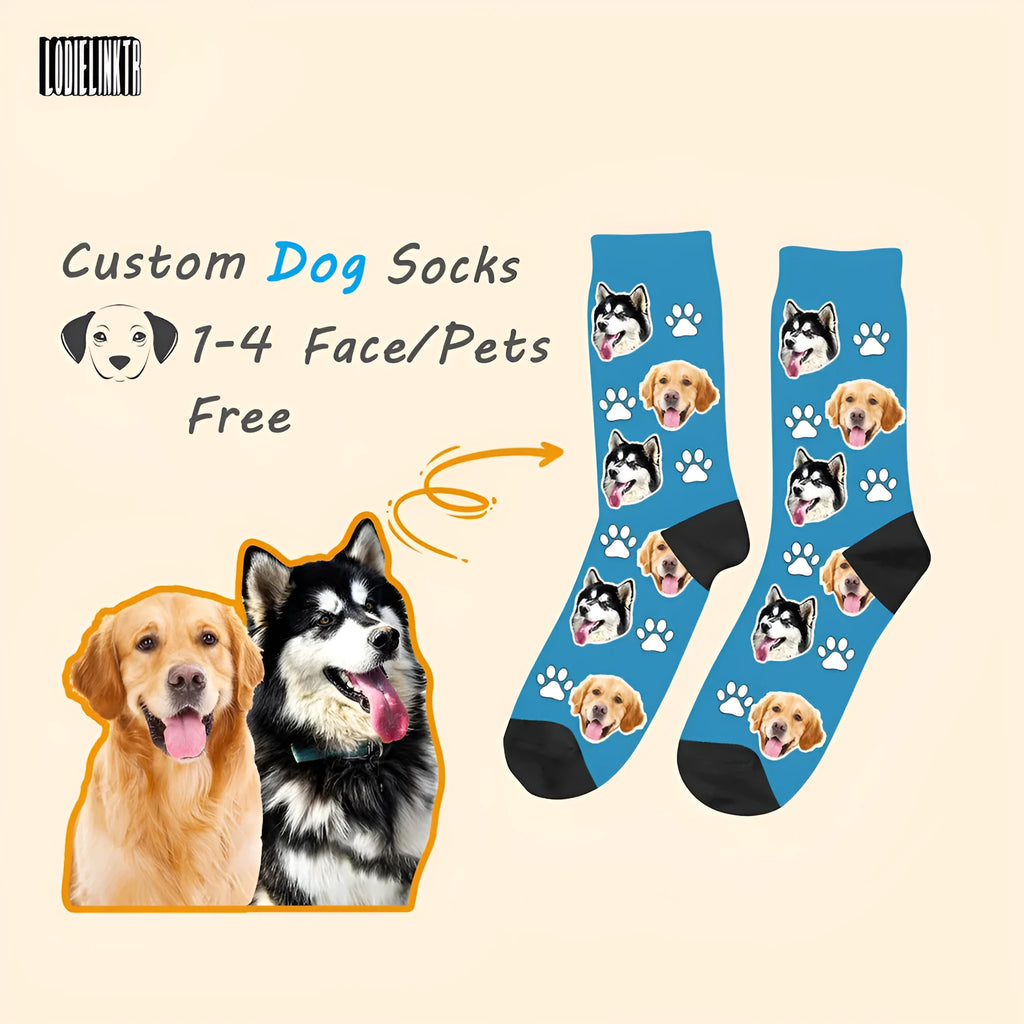 Personalised mid-calf tube socks with cartoon print customisation in multiple colour options
