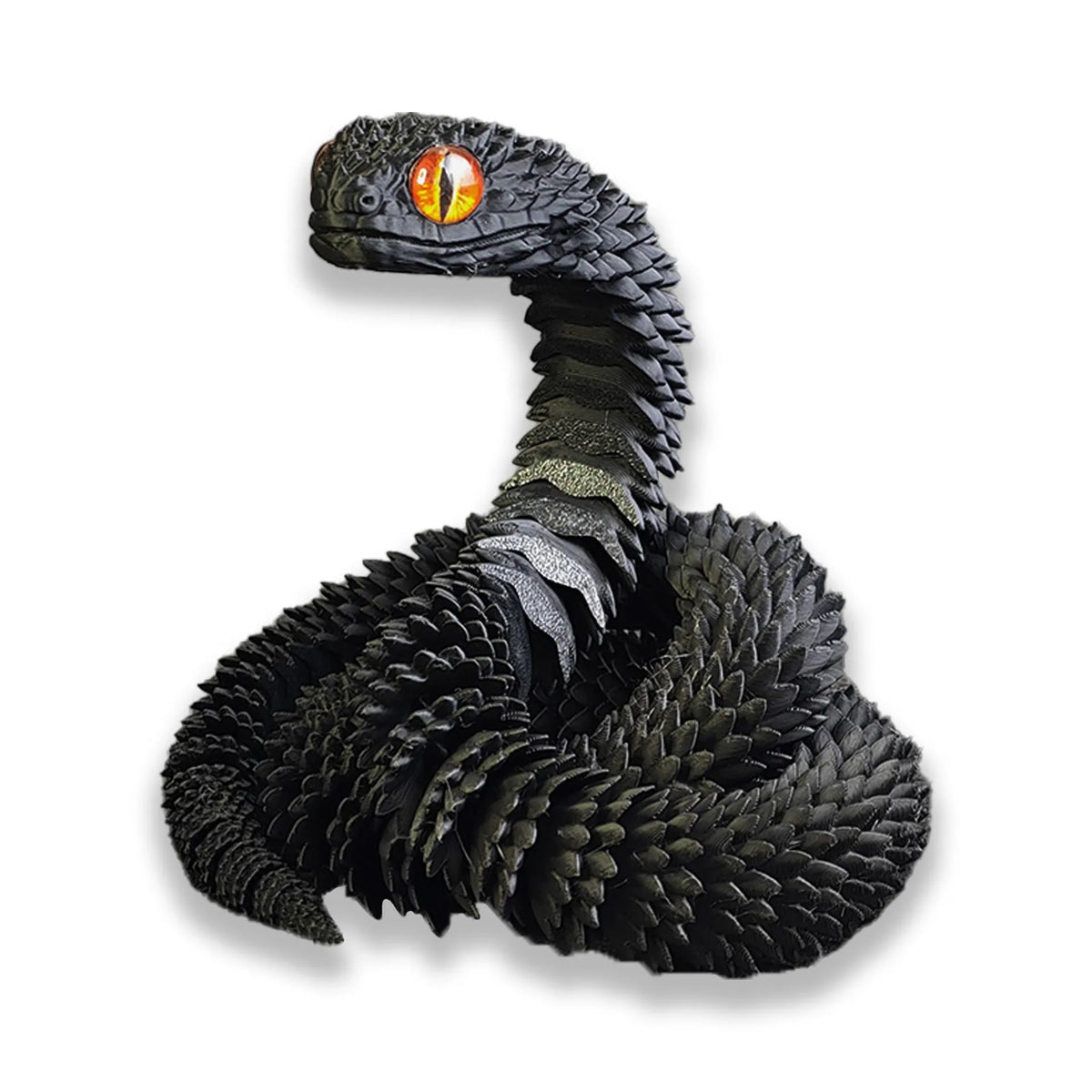 3D printed snake toy decoration in realistic animal simulation style, available in multiple colours and sizes including 30cm, 45cm, 60cm