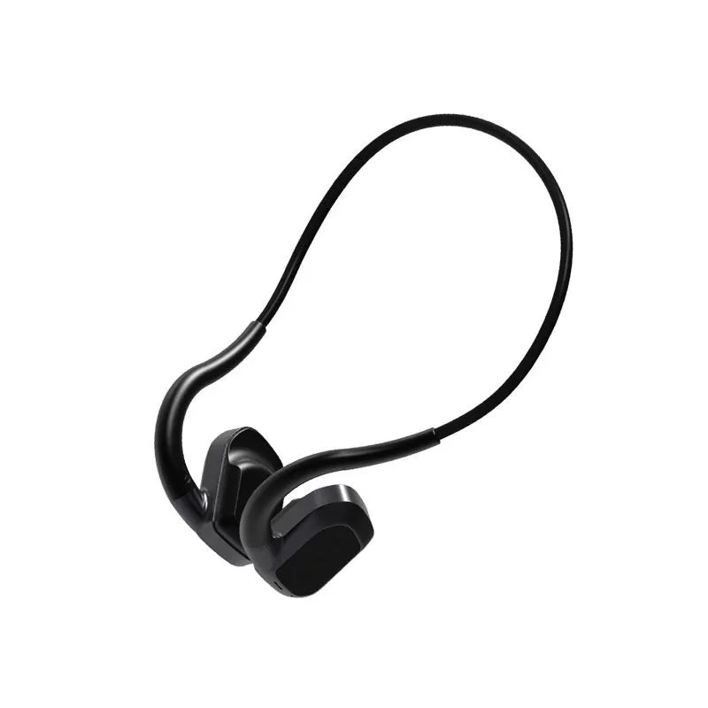 Bone conduction swimming Bluetooth headset in black or gray, ear-mounted plastic design, waterproof wireless audio