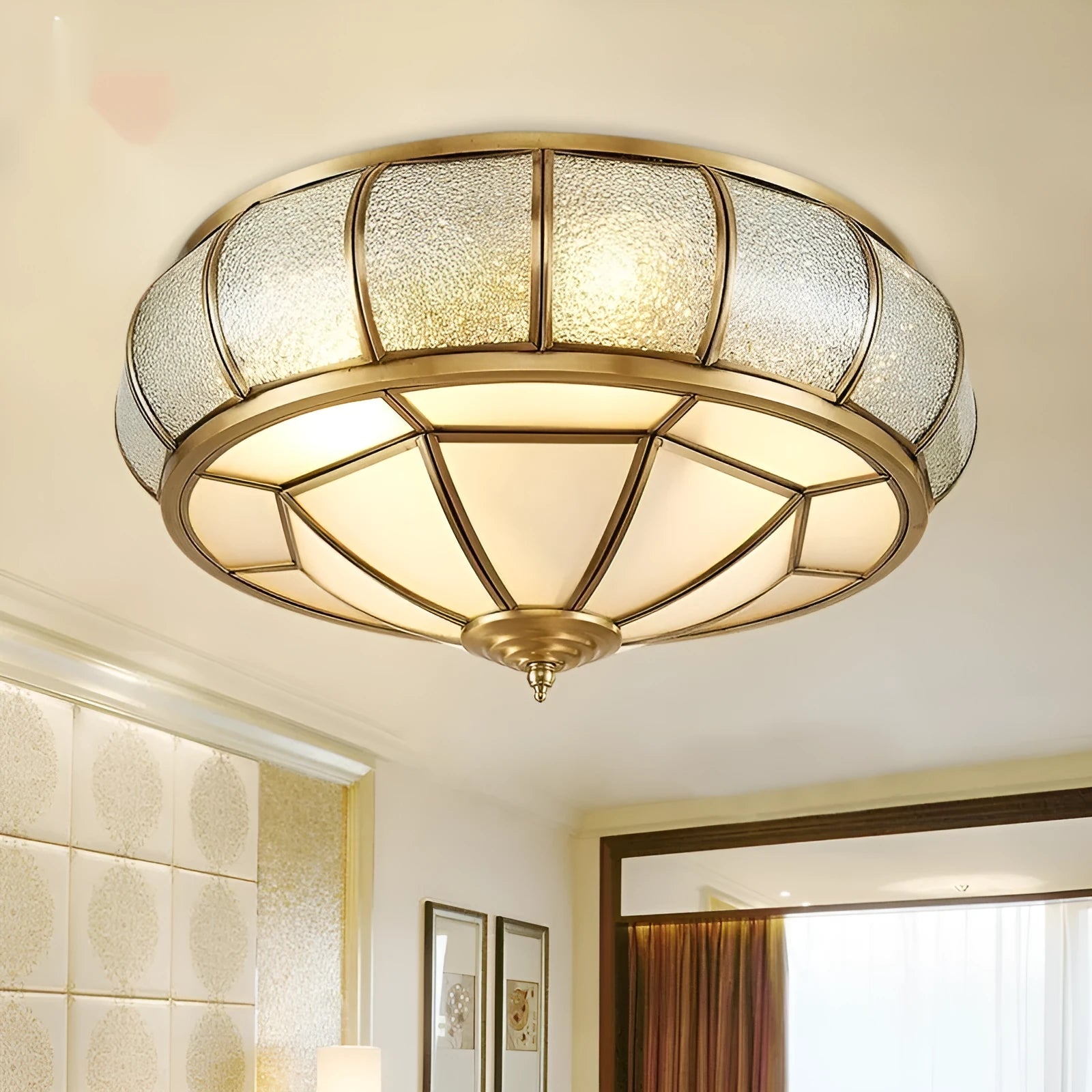 Copper ceiling wall lamp with tri colour light, 35cm diameter, for corridor bedroom balcony