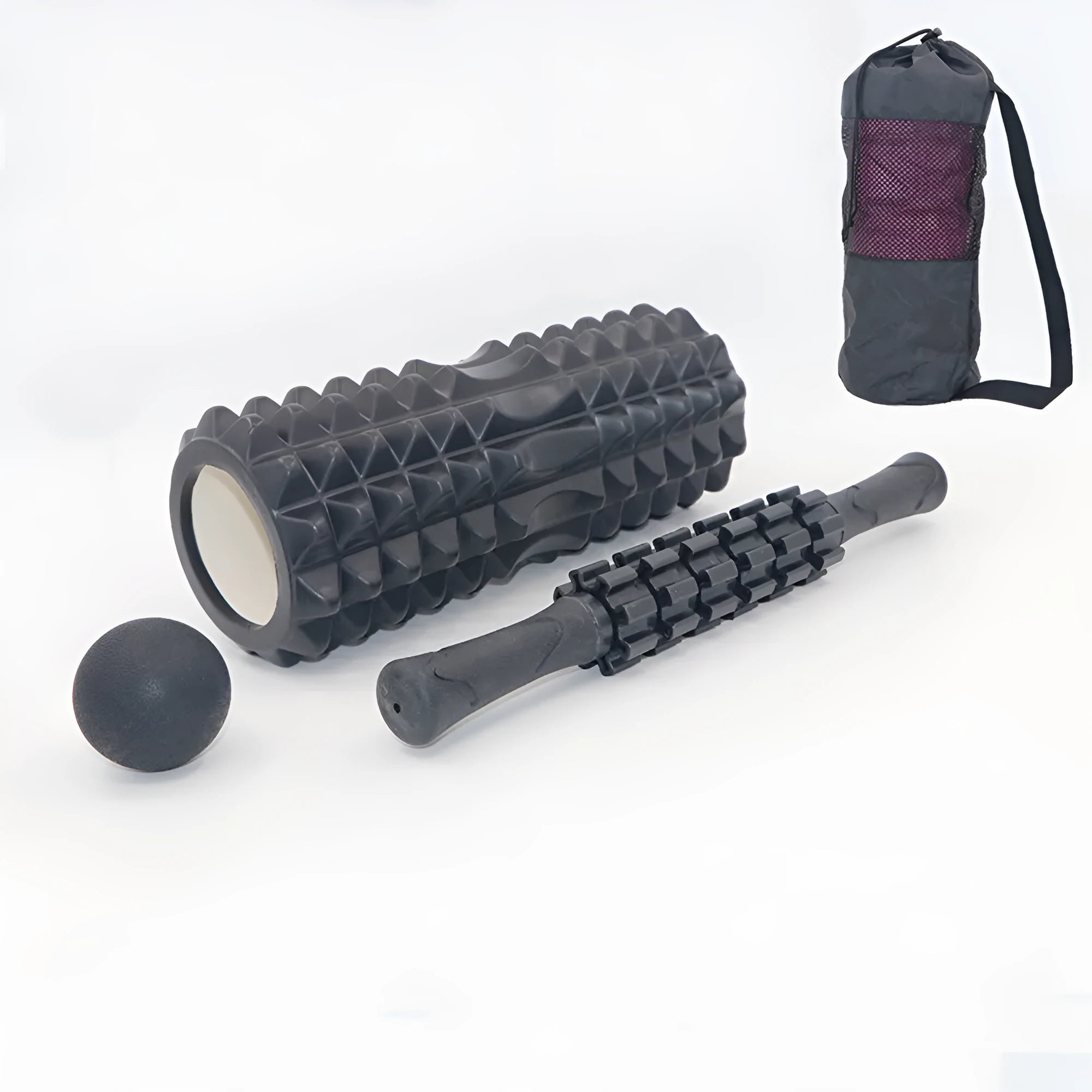33cm black fitness foam roller massage stick on a plain background.