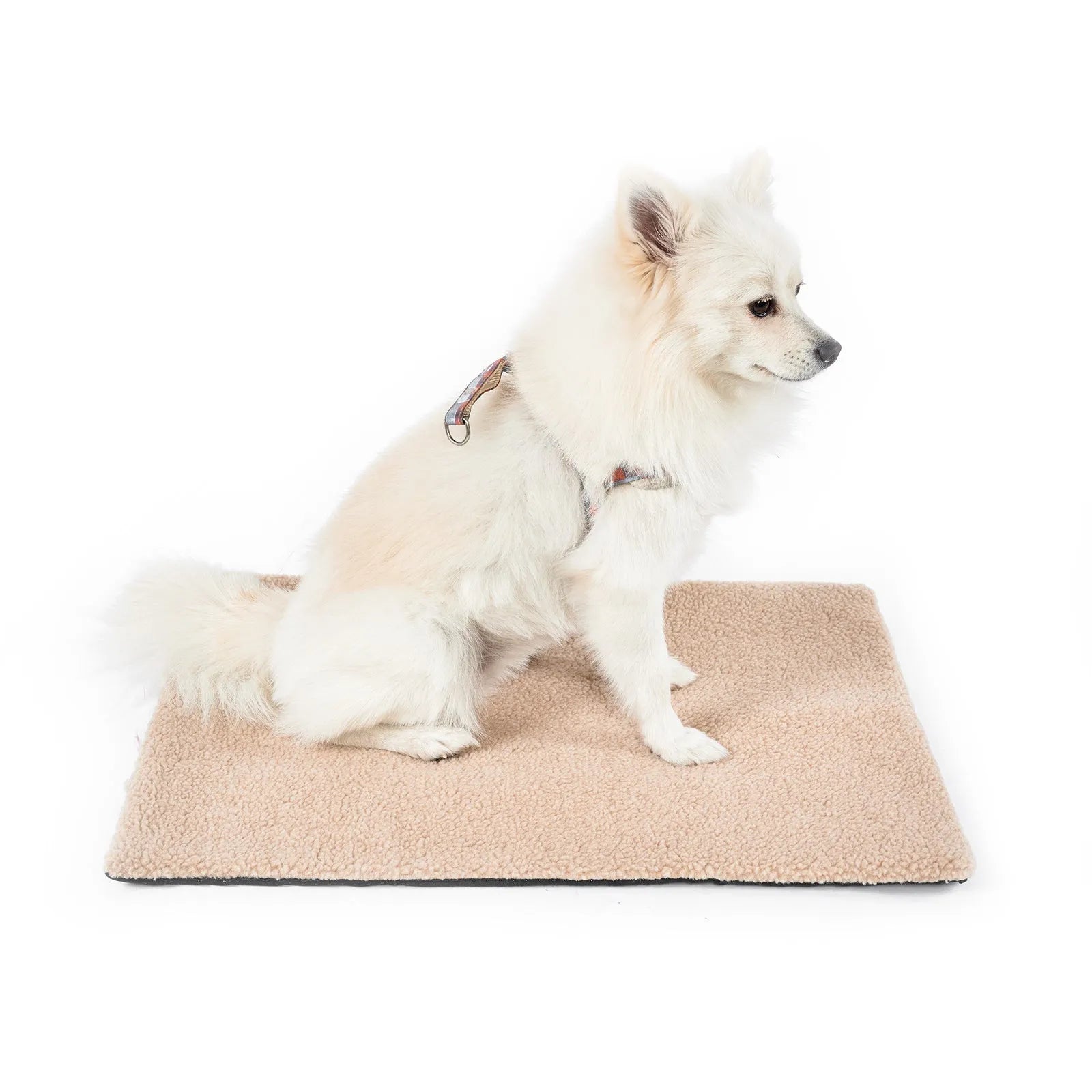 Self-heating plush pet bed pad for cats available in grey, white and yellow colours
