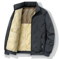 Men's graphene-design winter coat in black, shown front view, with thickened fleece and long sleeves