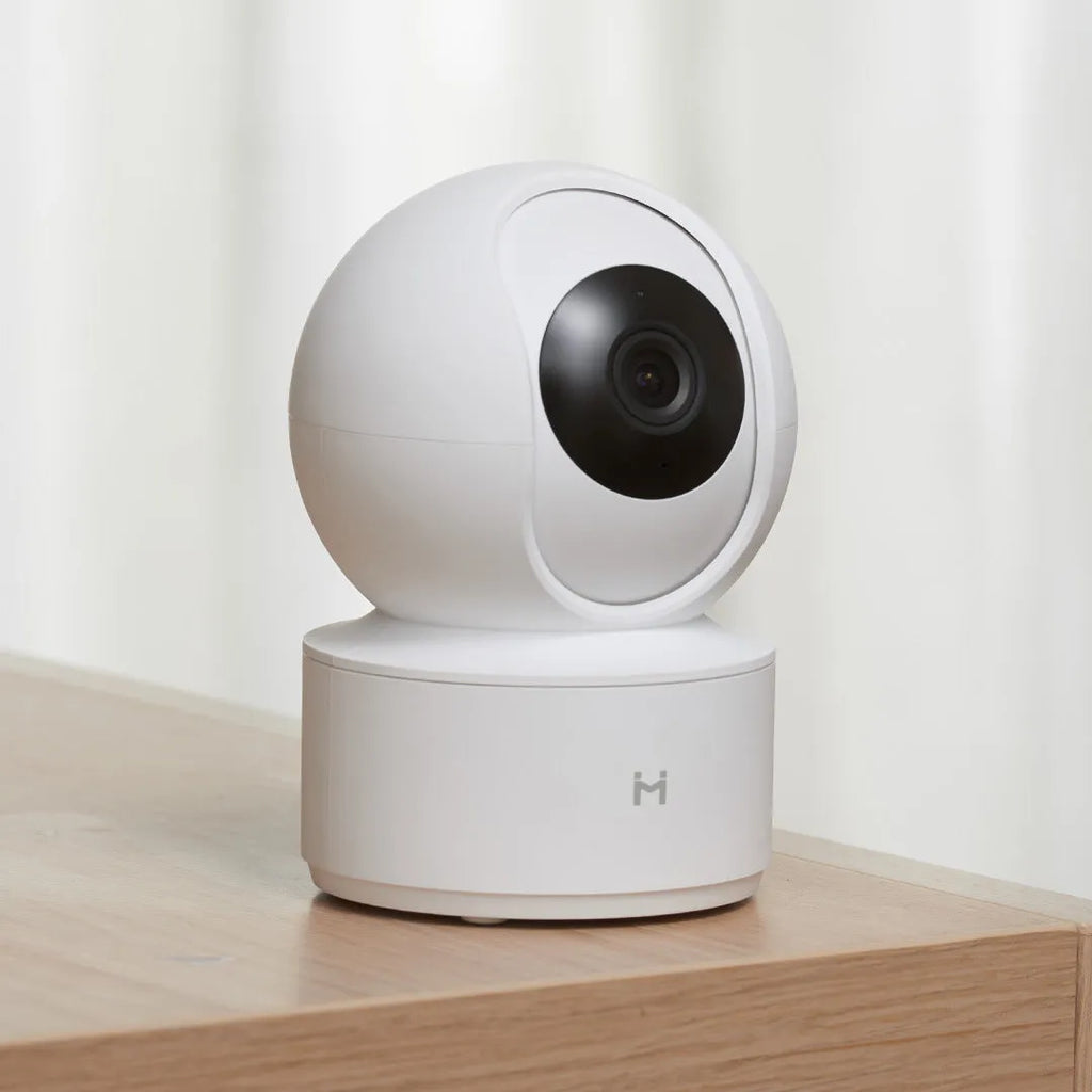 White Xiaobai Smart Camera showing front lens with 110° wide angle and compact 108x76x76mm dimensions