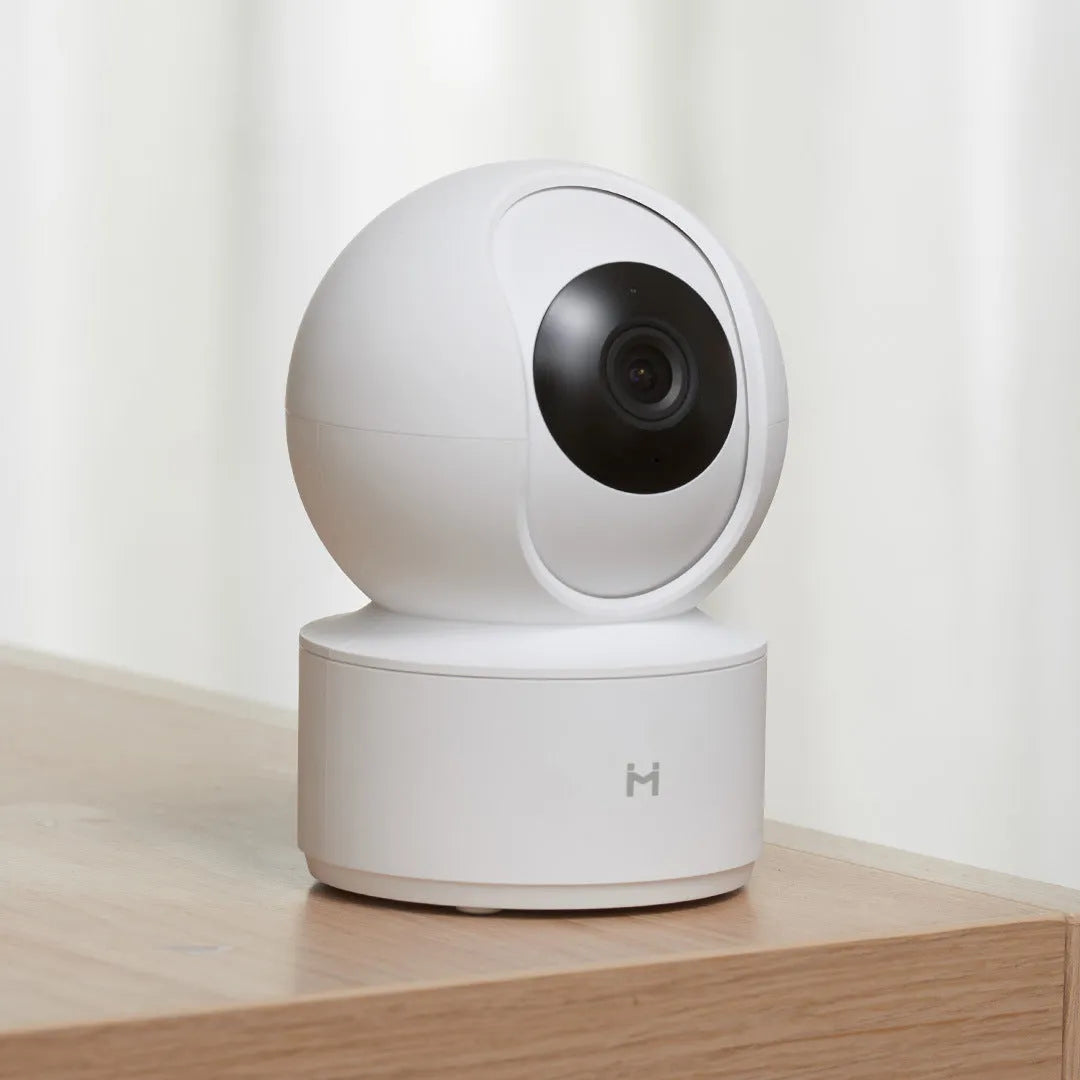 White Xiaobai Smart Camera showing front lens with 110° wide angle and compact 108x76x76mm dimensions