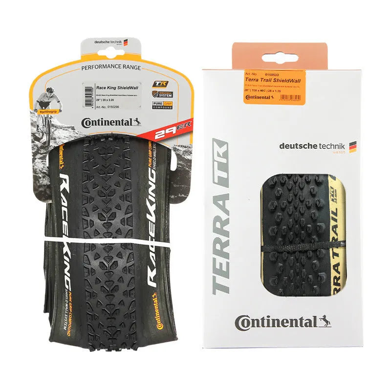 Mountain bike outer tyre showing tread pattern, available in 26, 27.5 and 29 inch sizes with black or skinwall sidewalls.