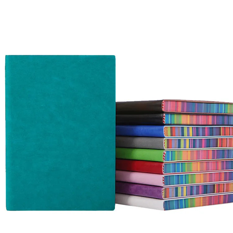 Rainbow side A5 PU leather notebook with lock line binding and 100g Daolin paper
