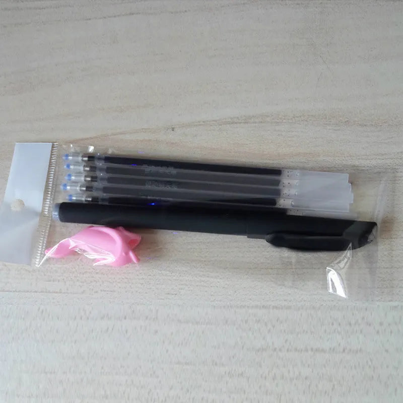 Automatic fade and disappear pen set with pen holder, case, and eight refills for temporary writing.