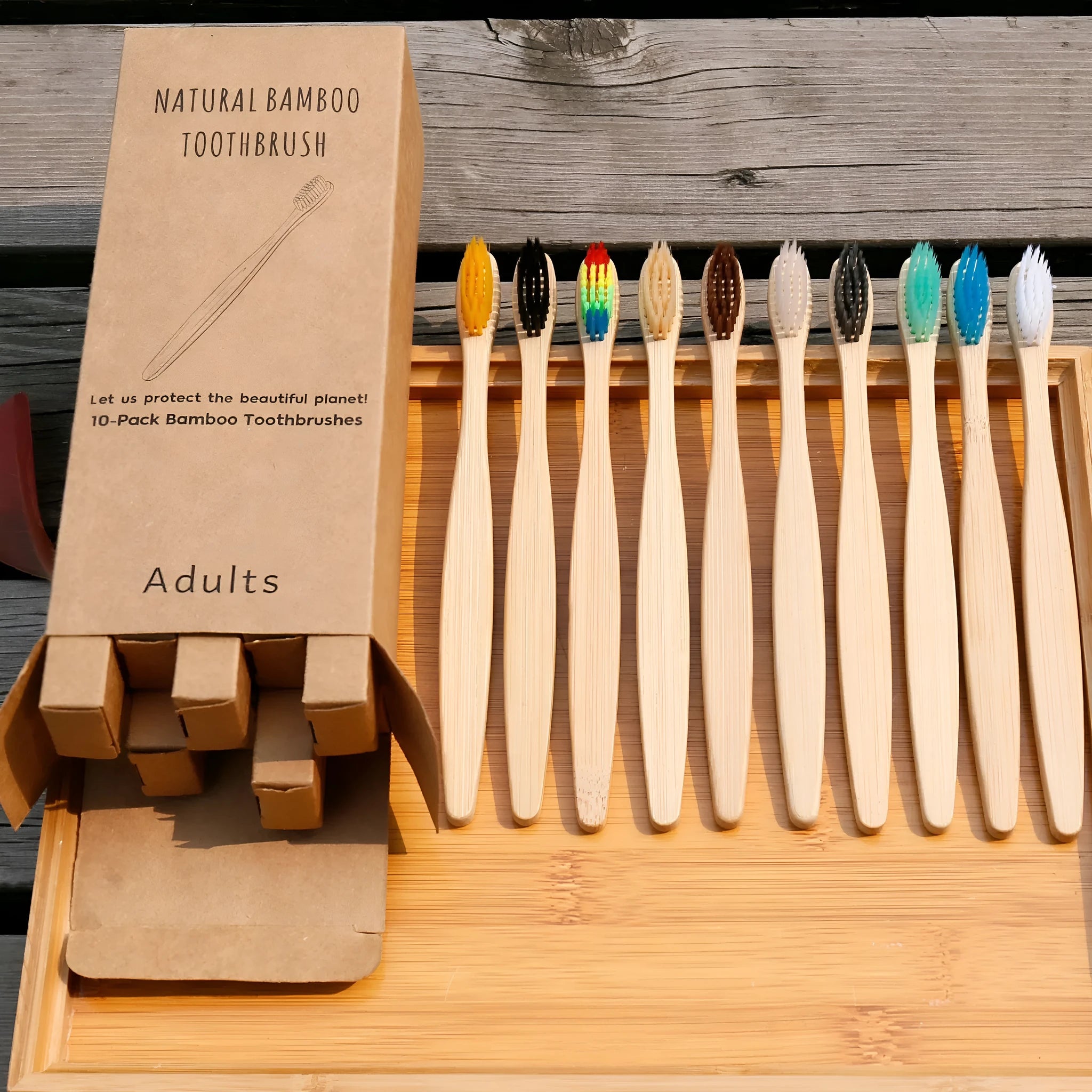 Eco friendly bamboo soft fibre toothbrush with biodegradable handle and soft bristles