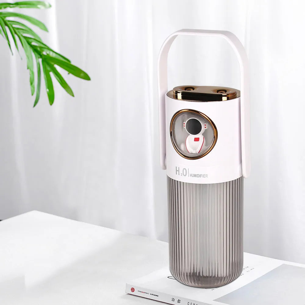HOMEFISH 300ml cordless humidifier in dark grey with 2000mAh battery, compact 75x90x210mm size for bedroom use