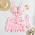 Women's floral swimwear set with bow split detail in polyester fabric