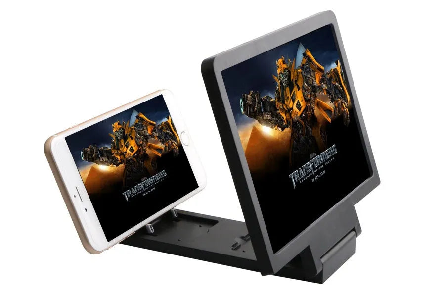 Black screen amplifier magnifier placed against mobile phone showing enlarged display