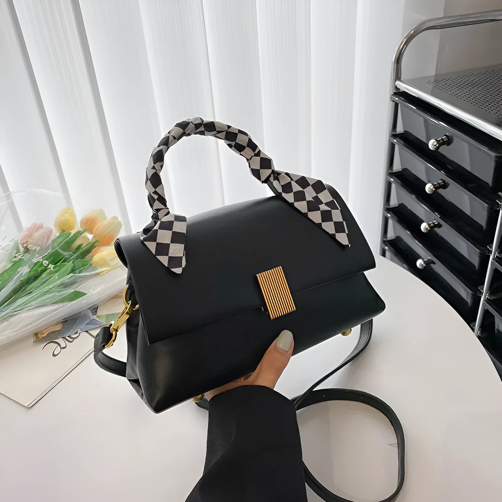 PU business commuter shoulder handbag in horizontal square shape showing five colour options