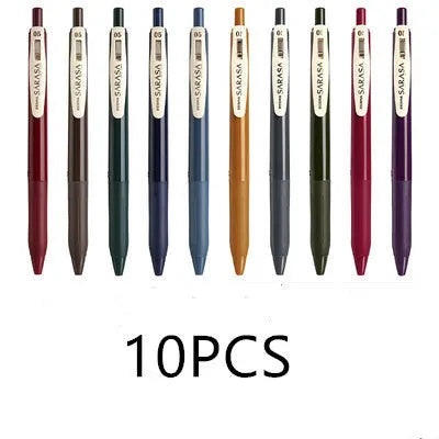 Press The Water 0.5mm bullet gel pen in various retro colours on a white background.
