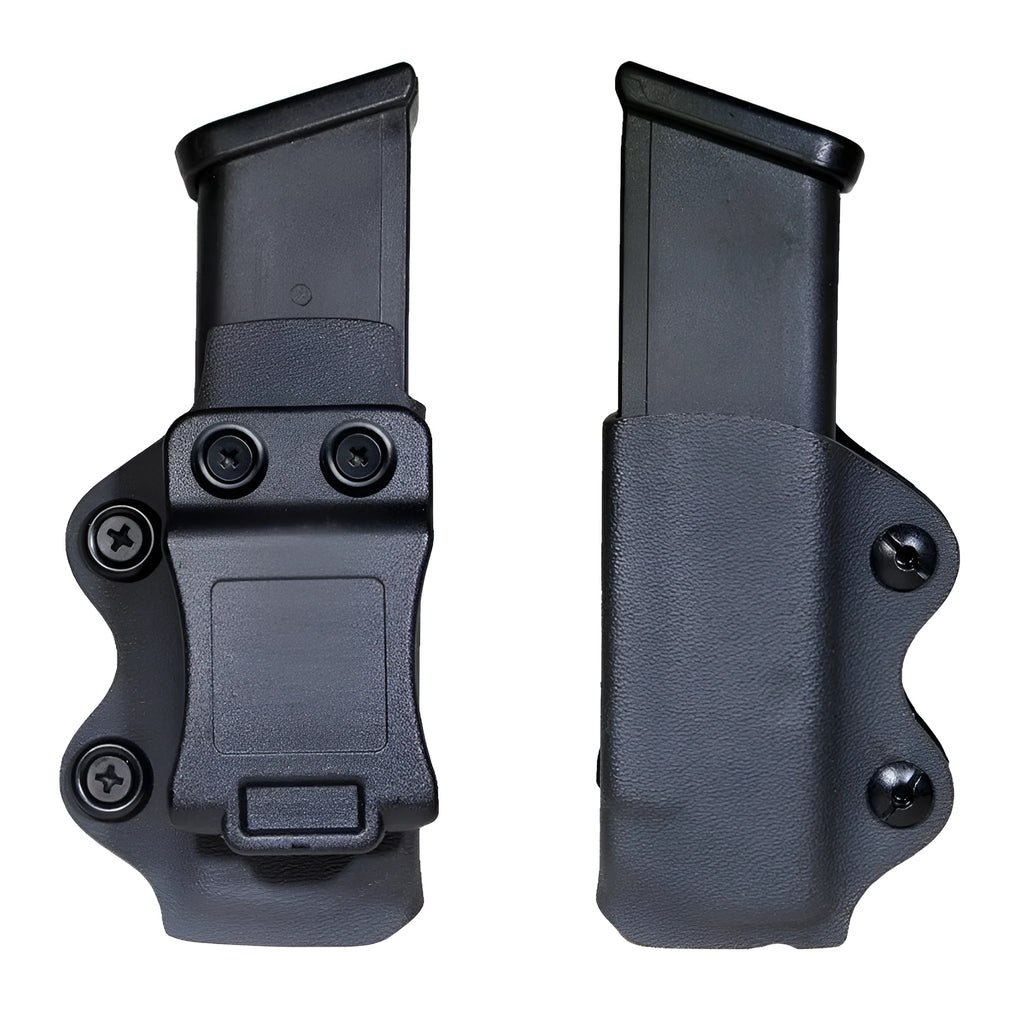 Black nylon pistol magazine pouch with open top for right-hand draw, 9.5 x 5.5 x 4 cm