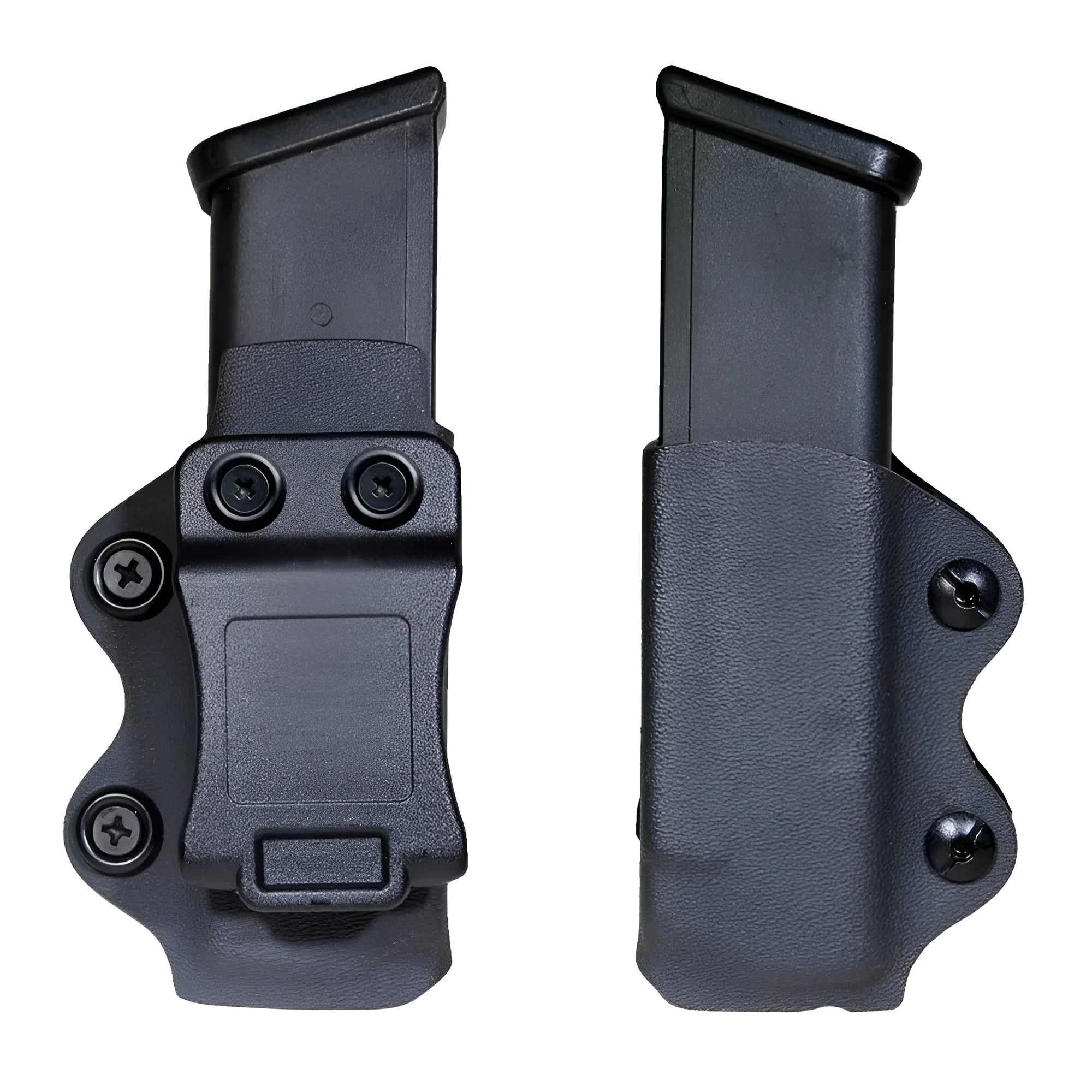 Black nylon pistol magazine pouch with open top for right-hand draw, 9.5 x 5.5 x 4 cm