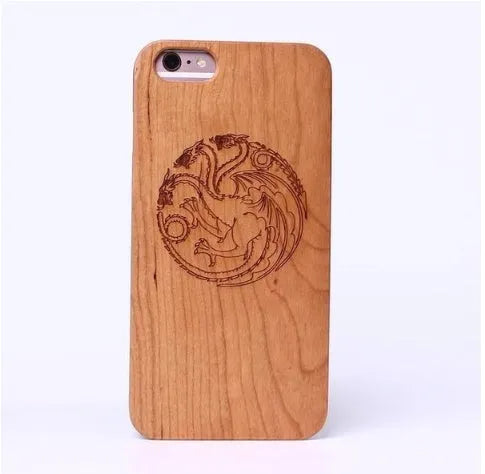 Wooden phone case with crown engraving for iPhone, compatible with multiple models