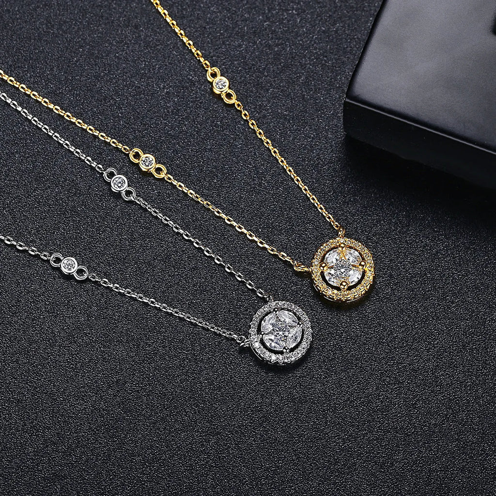 Choker bridal necklace for women with copper clavicle chain and geometric mixed gem inlaid pendant