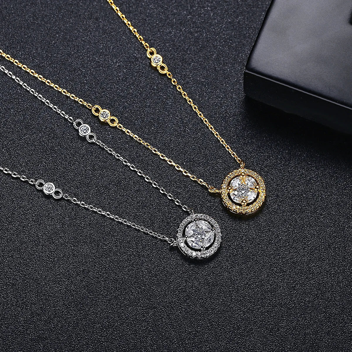 Choker bridal necklace for women with copper clavicle chain and geometric mixed gem inlaid pendant