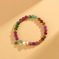 Chalcedony and tourmaline unisex crystal bracelet with 6.5mm geometry beads in colour Z054.