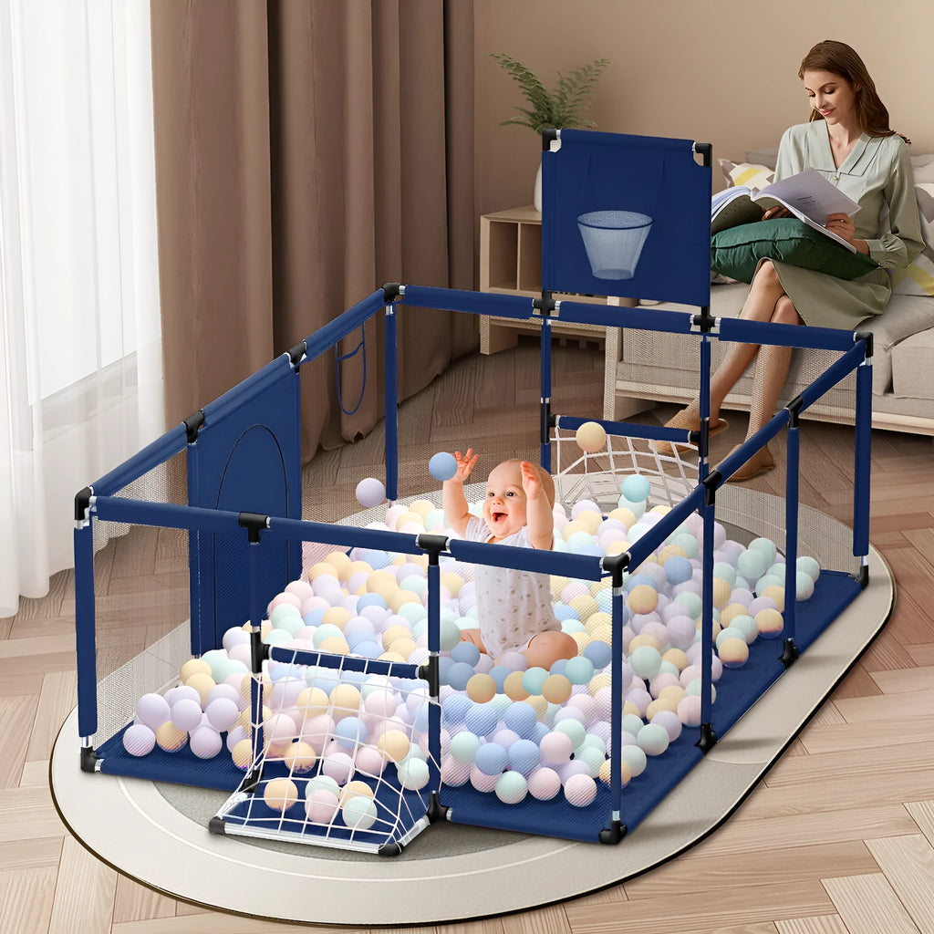 Children's playpen tent with steel frame and Oxford cloth fabric in large blue colour