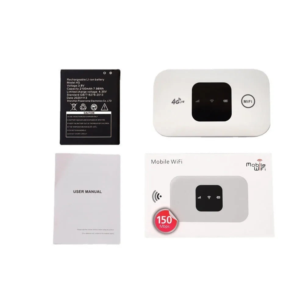 White plastic 4G 3G portable wireless router on a table, compact size 9.8 x 5.3 x 0.8 cm