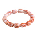 Natural cherry blossom colour agate barrel bead bracelet with Ruyi design elements