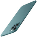 Rock and sand textured PC back cover case for iPhone on a table, shown in dark green colour.