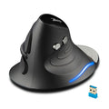 Vertical snail-type ergonomic wired mouse in black with 6 buttons, USB cable, and DPI indicator