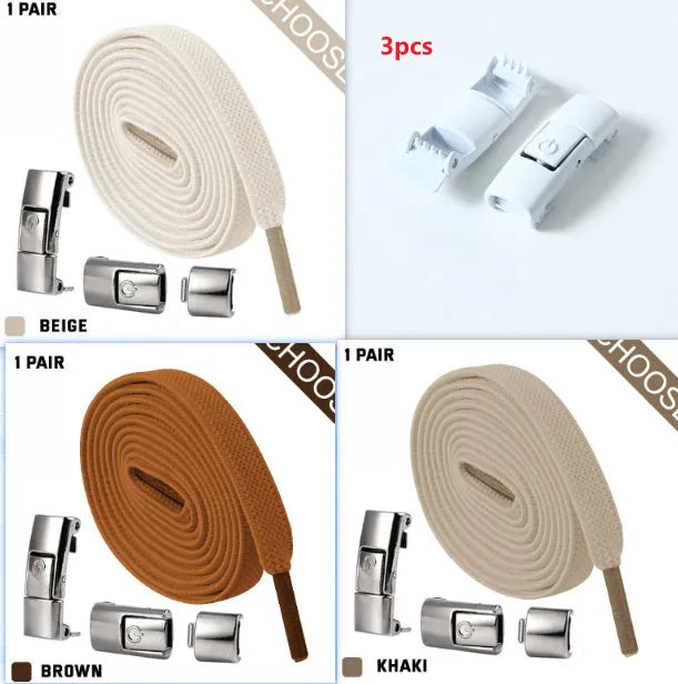 8mm wide flat elastic shoelaces with press lock mechanism in assorted colours