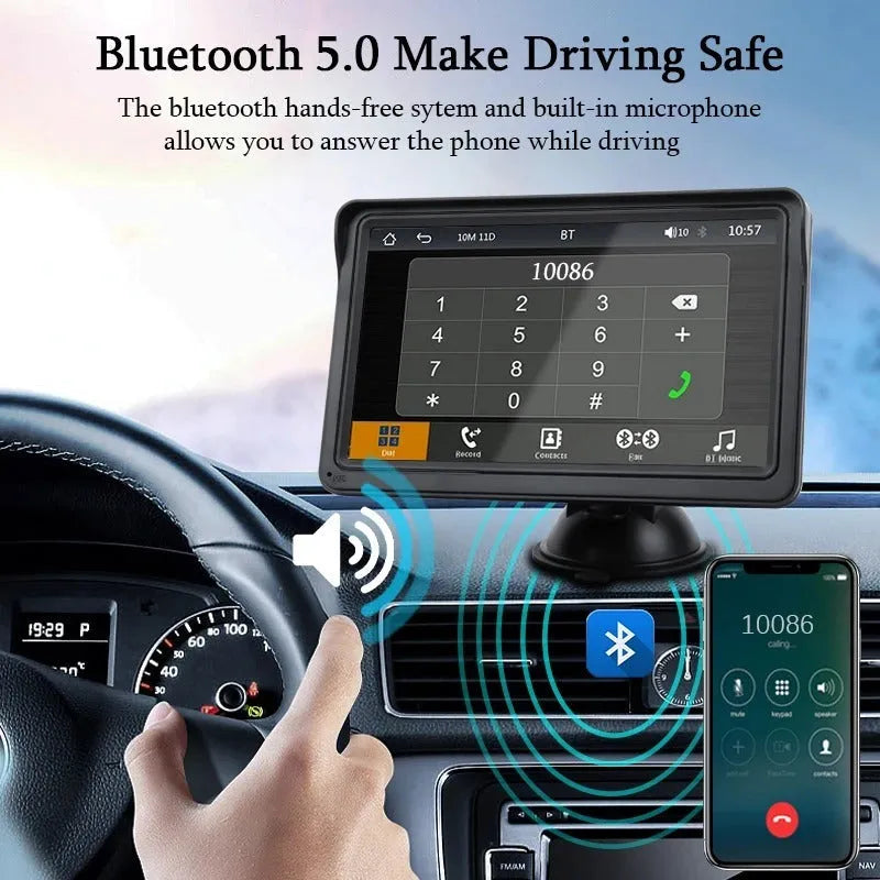 7-inch wireless CarPlay car display with HD screen mounted in vehicle dashboard