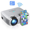 AUN D40W white mini LED projector with WiFi mirroring, USB port, and built-in speaker for home cinema