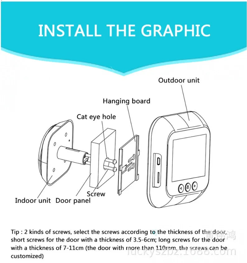 2.4 inch smart doorbell peephole camera with video and photo functions, wireless electronic cat eye