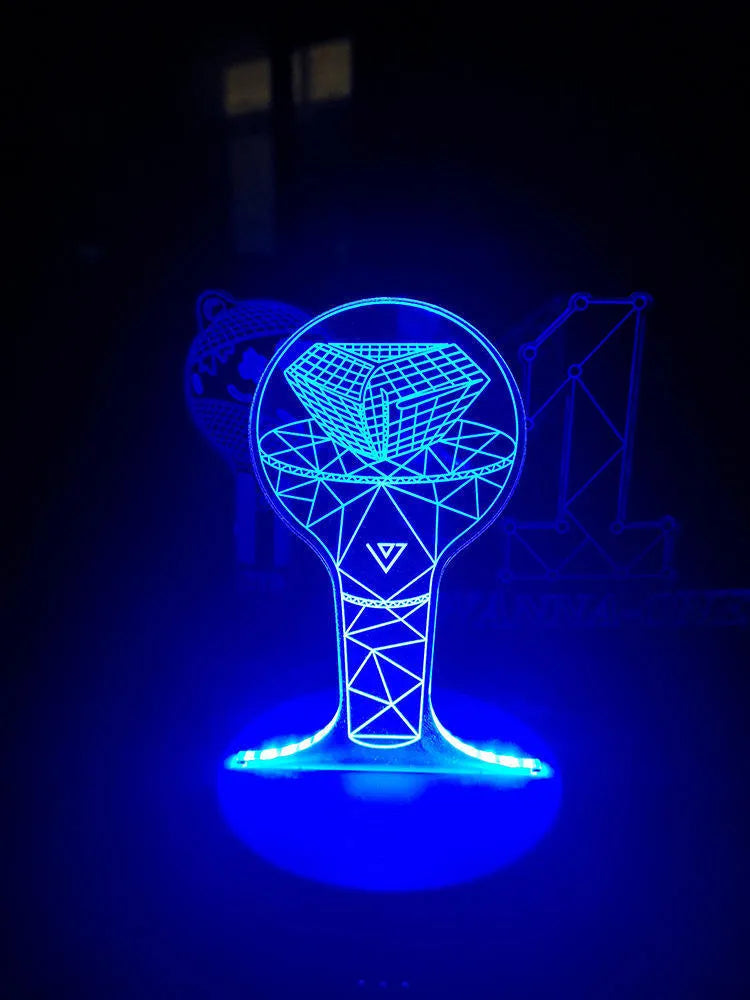 Clear acrylic stand with LED base displaying BTS Light 101 Tower Gem light stick replica