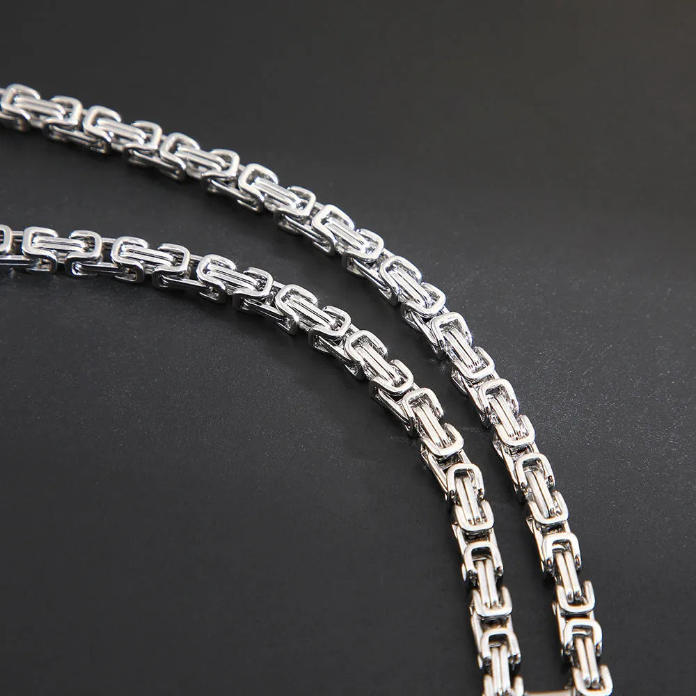 Titanium steel men's necklace with water ripple pendant on Emperor Chain in gold, silver, or black finish