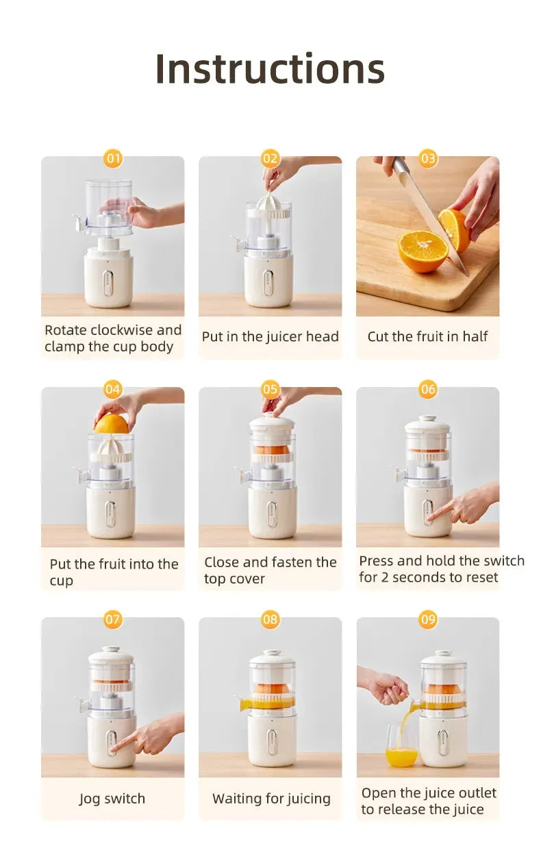Fresh green and simple white portable wireless electric juicer with USB charging cable