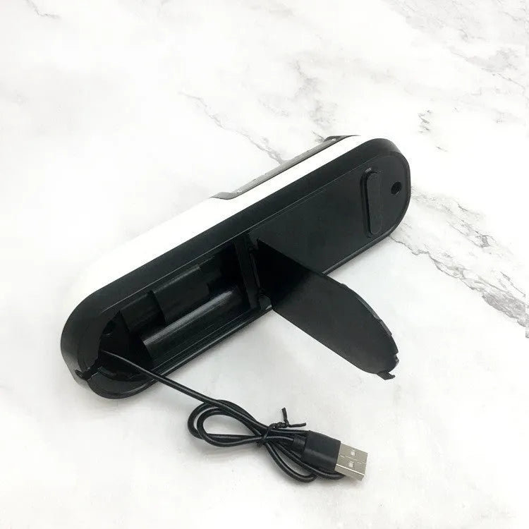 Rechargeable electric knife sharpener with ABS stainless steel body, USB charging port, compact size 20x6.3x7cm, black colour