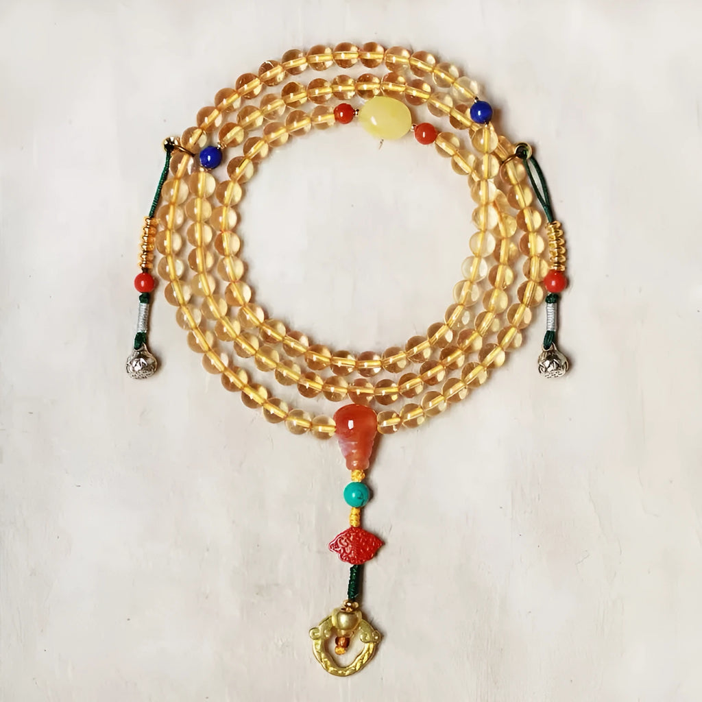 Yellow citrine gemstone bracelet with 1mm beads on brass filament