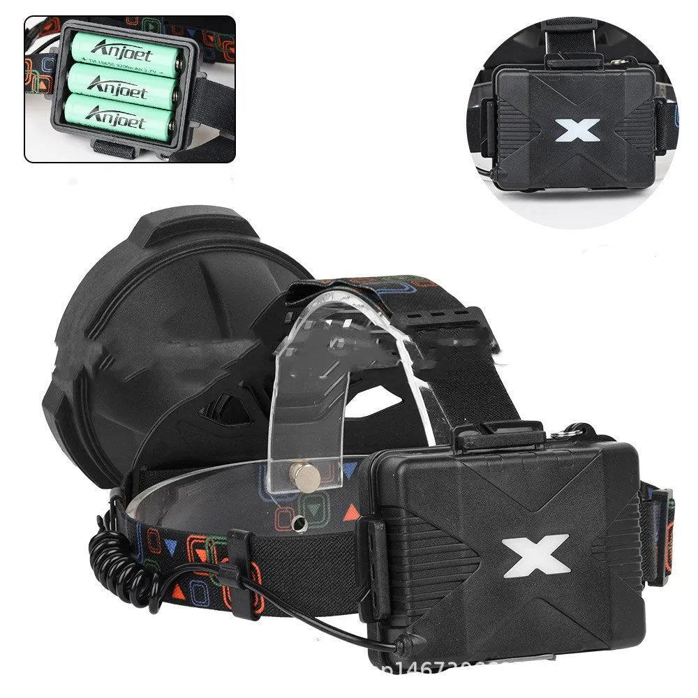 Head-mounted LED night fishing lamp aluminium alloy with 200-500m beam range