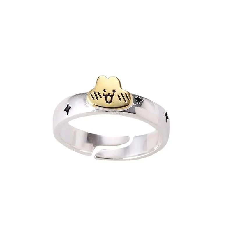 Women's shy rabbit ring in metal with adjustable opening and electroplated finish