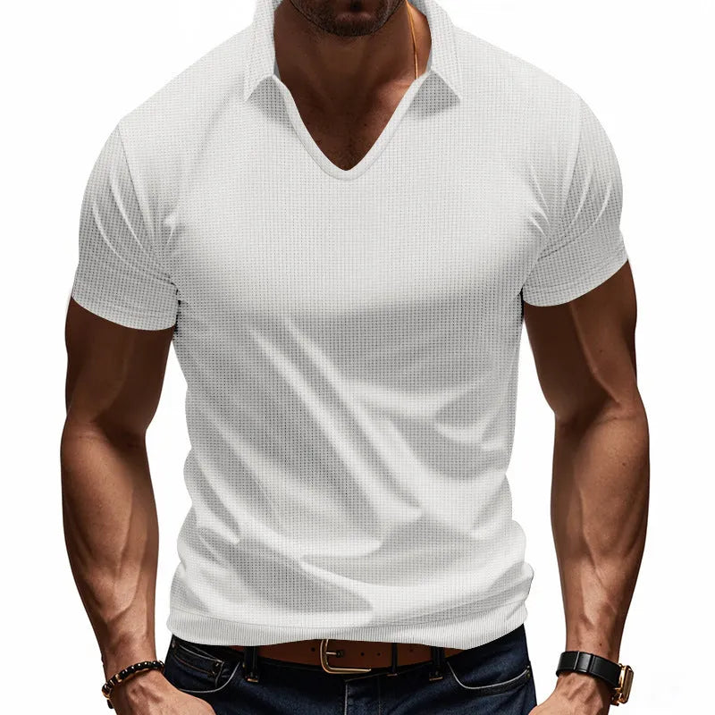 Men's V-neck loose fit casual T-shirt in cotton blend fabric with short sleeves for summer wear
